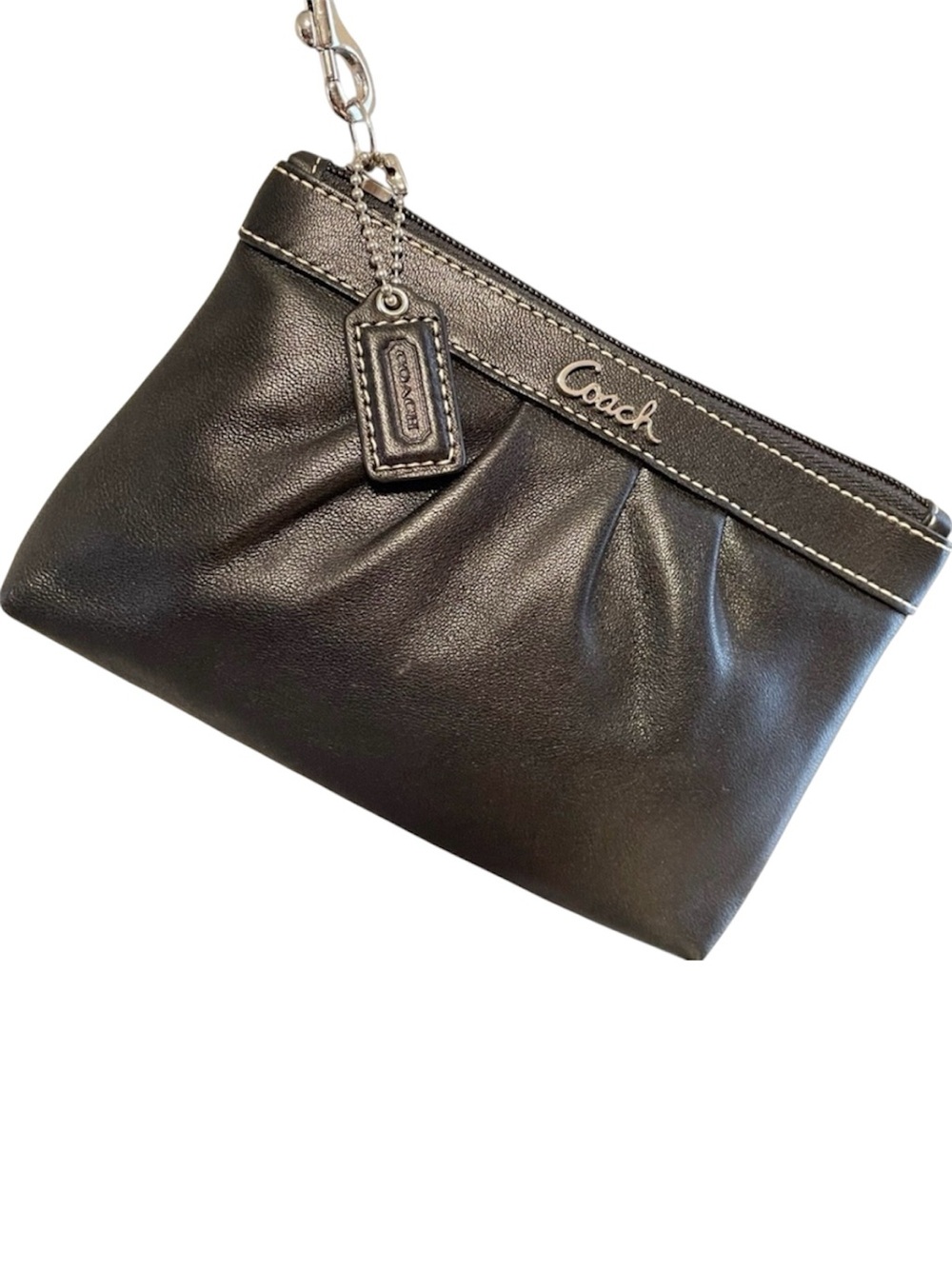Coach Black Leather Wristlet with Silver Hardware Vintage & Perfect